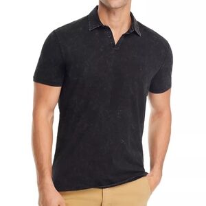 John Varvatos Black Marble Wash Cotton Short Sleeve V-Neck Bodhi Polo M